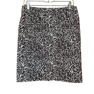Loft Petites Zebra Print Black & White Cotton Silk Lined Pencil Skirt Size 10P